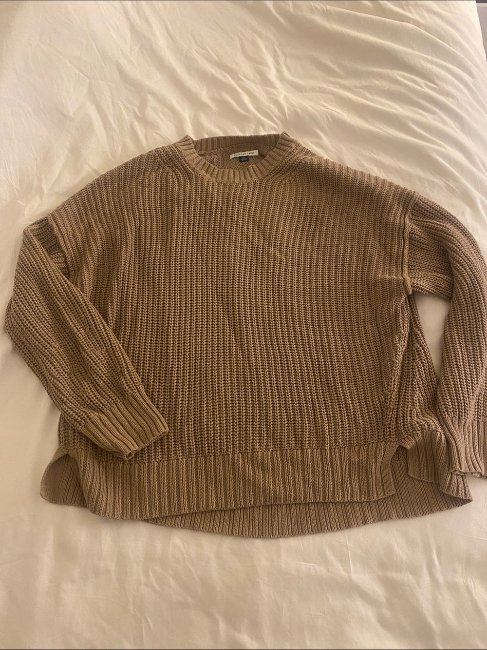 American Eagle Outfitters Camel Crewneck Waffle Knit Sweater